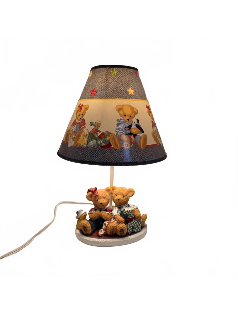 Vintage Bedtime Originals Blue Jean Teddy Childrens Lamp 2002 Nursery Deco